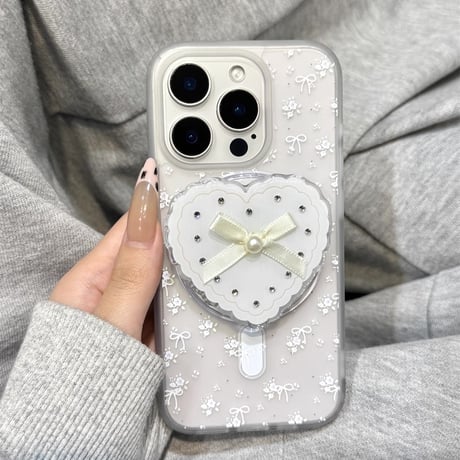 【お取り寄せ商品】iPhoneケース スマホケース iPhone16 iPhone15 iPhone14 かわいい 花 リボン 柄 ハート MagSafe L9822
