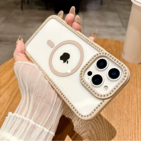 【お取り寄せ商品】iPhoneケース スマホケース iPhone16 iPhone15 iPhone14 大人可愛い シンプル ストーン 推し活 MagSafe L9441