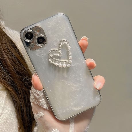 【お取り寄せ商品】iPhoneケース スマホケース iPhone15 iPhone14 立体 パールハート ペイント風 キラキラ ラメ グリッター きれいめ かわいい 韓国 L7853