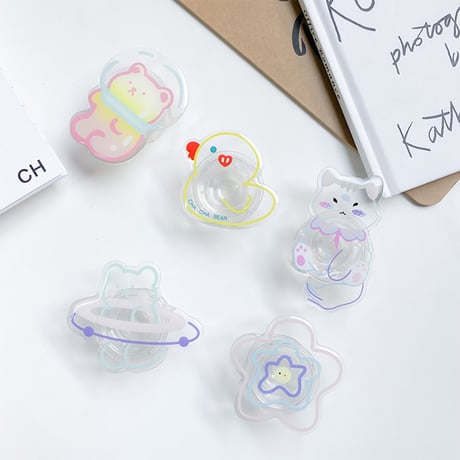 【お取り寄せ商品】iPhone グリップ 透明 アニマル 動物 花 かわいい 韓国 落下防止 L7610