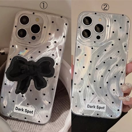 【お取り寄せ商品】iPhoneケース スマホケース iPhone15 iPhone14 ドット柄 モノトーン ブラックリボン L8314
