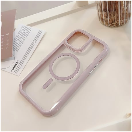 【お取り寄せ商品】iPhoneケース スマホケース iPhone15 iPhone14 Magsafe 磁気 透明 カラーフレーム くすみカラー シンプル かわいい L7523