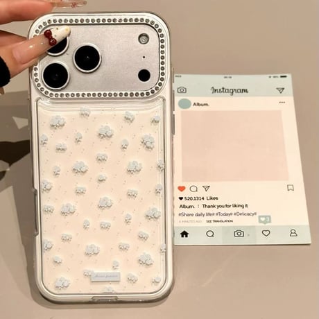 【お取り寄せ商品】iPhoneケース スマホケース iPhone17 iPhone16 iPhone15 韓国  花柄 くすみ ブルー ストーン M7132