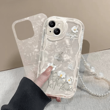 【お取り寄せ商品】iPhoneケース スマホケース iPhone15 iPhone14 フラワー 花柄 デイジー ストラップ付き シェルパターンシート 透明 ウェーブ かわいい 韓国 L7891