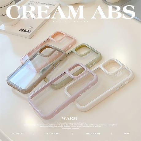 【お取り寄せ商品】iPhoneケース スマホケース iPhone15 iPhone14 カラーフレーム クリームカラー くすみカラー 透明 シンプル ニュアンス オシャレ かわいい 韓国 L7403