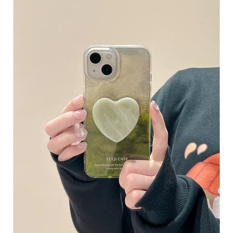 【お取り寄せ商品】iPhoneケース スマホケース iPhone15 iPhone14 グラデーション グリーン ハンドグリップ ハート L8327