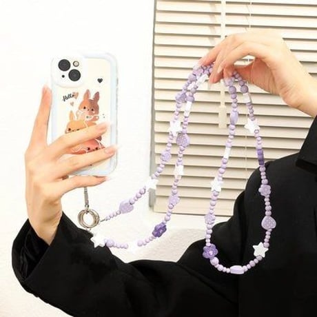 【お取り寄せ商品】iPhone ショルダーストラップ スマホストラップ キャンディカラー ビーズストラップ お花 ハート かわいい L7092