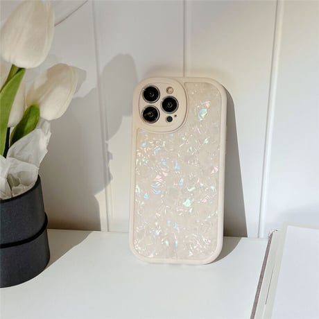 【お取り寄せ商品】iPhone ケース iPhone15 iPhone16 シェルパターン ホワイト系 シンプル きれいめ スマホケース L7174