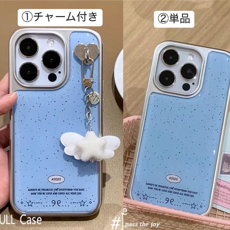 【お取り寄せ商品】iPhoneケース スマホケース iPhone16 iPhone15 iPhone14 可愛い エンジェル スター チャーム付き ブルー L9513