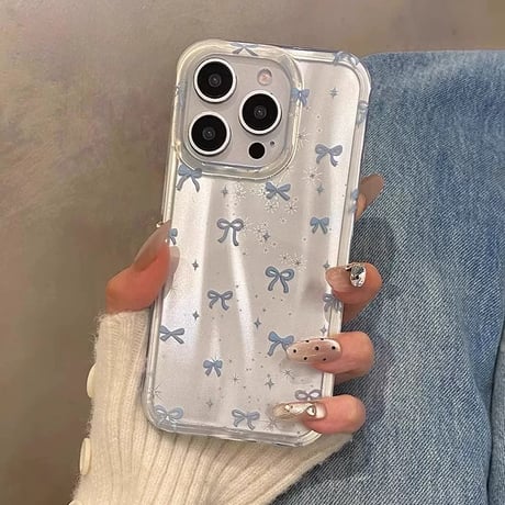 【お取り寄せ商品】iPhoneケース スマホケース iPhone16 iPhone15 iPhone14 可愛い ブルー リボン 韓国 L9561
