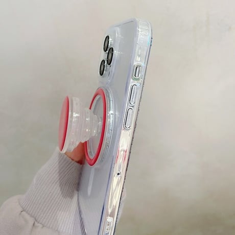 【お取り寄せ商品】iPhoneケース スマホケース iPhone15 iPhone14 グリップ付き スタンド 磁気 ラウンドグリップ キャンディカラー 透明 クリア シンプル かわいい L7423