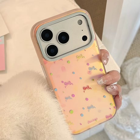 【お取り寄せ商品】iPhoneケース スマホケース iPhone17 iPhone16 iPhone15 韓国 可愛い リボン オーロラ風 M7172
