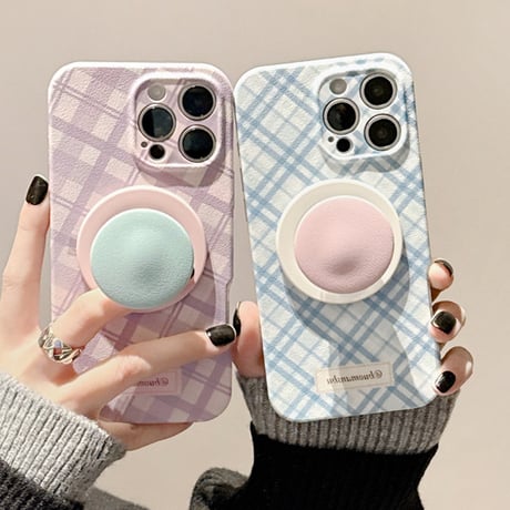【お取り寄せ商品】iPhoneケース スマホケース iPhone16 iPhone15 iPhone14 かわいい パステル チェック柄 MagSafe L9349
