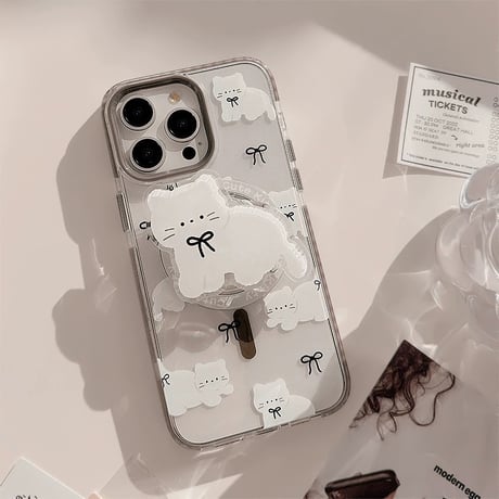 【お取り寄せ商品】iPhoneケース スマホケース iPhone15 iPhone14 白猫 MagSafe L8238