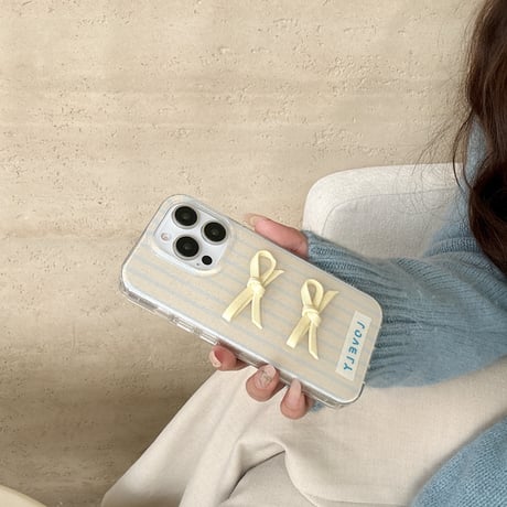 【お取り寄せ商品】iPhoneケース スマホケース iPhone16 iPhone15 iPhone14 かわいい キュート ストライプ リボン L9347