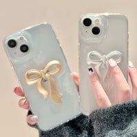 【お取り寄せ商品】iPhoneケース スマホケース iPhone15 iPhone14 立体 メタリックリボン 透明ケース クリア シンプル かわいい 韓国 L7787