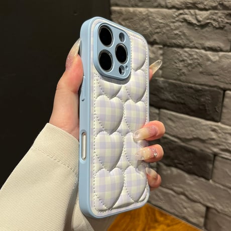 【お取り寄せ商品】iPhoneケース スマホケース iPhone17 iPhone16 iPhone15 ハート キルティング ブルー 韓国 L9019