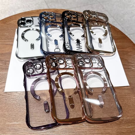【お取り寄せ商品】iPhoneケース スマホケース iPhone17 iPhone16 iPhone15 大人可愛い magsafe メタリック シンプル ウェーブ M7140
