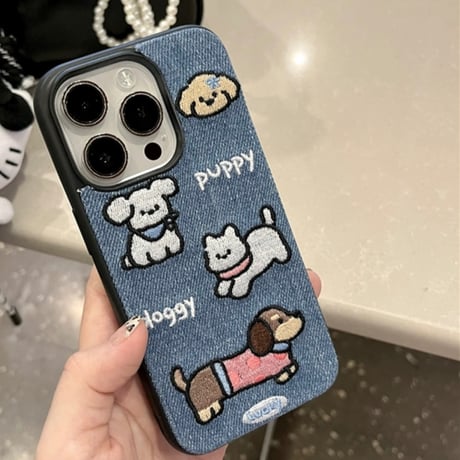 【お取り寄せ商品】iPhoneケース スマホケース iPhone16 iPhone15 iPhone14 キュート かわいい デニム 犬 L9267