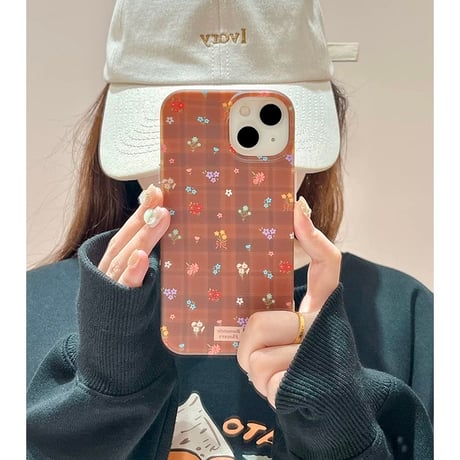 【お取り寄せ商品】iPhoneケース スマホケース iPhone17 iPhone16 iPhone15 秋冬 ブラウン 花柄 チェック M7075
