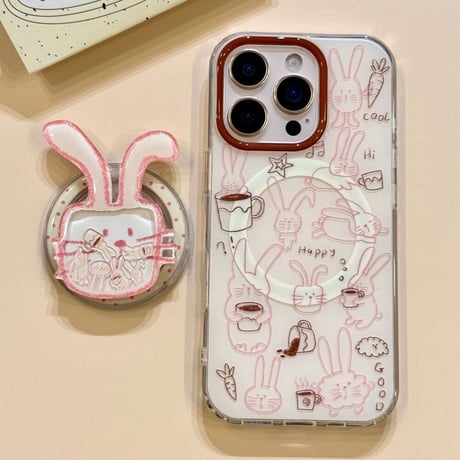 【お取り寄せ商品】iPhoneケース スマホケース iPhone17 iPhone16 iPhone15 うさぎ 韓国 可愛い magsafe グリップ付き L9802