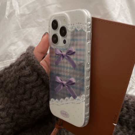 【お取り寄せ商品】iPhoneケース スマホケース iPhone16 iPhone15 iPhone14 かわいい チェック柄 リボン L9285