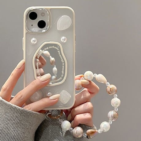 【お取り寄せ商品】iPhone ケース case iPhone13 iPhone14 iPhone15 ミラー 英字 ストーン 立体 ストラップ付き アシンメトリー オシャレ スマホケース L7193
