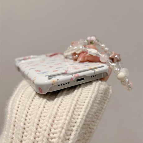 【お取り寄せ商品】iPhoneケース スマホケース iPhone15 iPhone14 カードホルダー付き カード入れ ストラップ付き リボン 花柄 かわいい 韓国 L7777