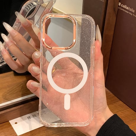 【お取り寄せ商品】iPhoneケース スマホケース iPhone16 iPhone15 iPhone14 シンプル 可愛い クリア ラメ MagSafe L9343