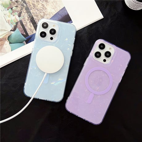 【お取り寄せ商品】iPhoneケース スマホケース iPhone13 iPhone14 シェルパターン 磁気 ワイヤレス グリッター パステルカラー きれいめ 大人かわいい 韓国 L7436
