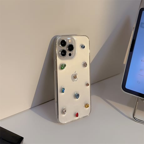 【お取り寄せ商品】iPhoneケース スマホケース iPhone16 iPhone15 iPhone14 透明 クリア ラインストーン ビジュー 立体 シンプル きれいめ L7488