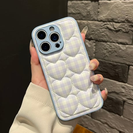 【お取り寄せ商品】iPhoneケース スマホケース iPhone17 iPhone16 iPhone15 ハート キルティング ブルー 韓国 L9019