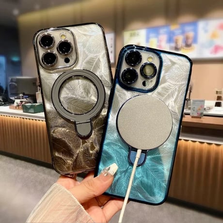 【お取り寄せ商品】iPhoneケース スマホケース  iPhone15 iPhone14 シンプル 羽 リング MagSafe L9016