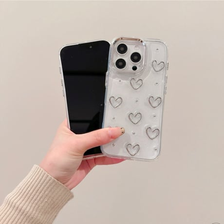 【お取り寄せ商品】iPhoneケース スマホケース iPhone16 iPhone15 iPhone14 かわいい キュート シルバー ハート L9290
