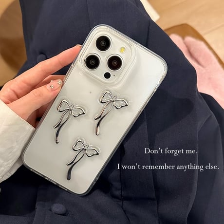 【お取り寄せ商品】iPhoneケース スマホケース iPhone15 iPhone14 立体 リボン メタル 透明 クリア シンプル かわいい 韓国 L7642