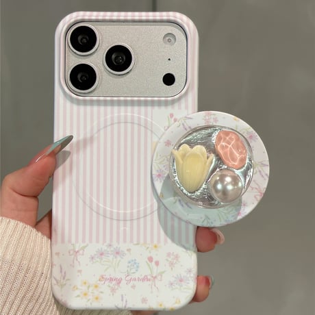 【お取り寄せ商品】iPhoneケース スマホケース iPhone17 iPhone16 iPhone15 Mag safe 花柄 グリップ付き 可愛い 韓国 チューリップ M7165