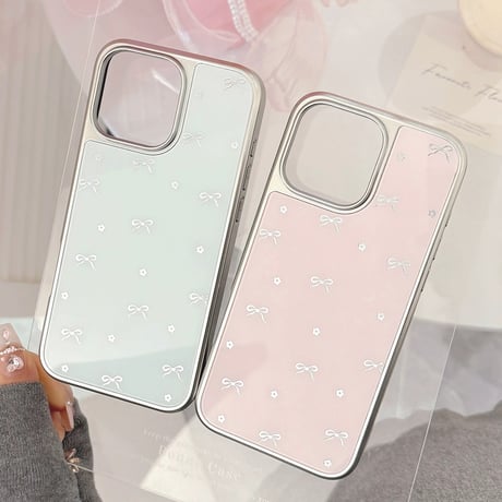 【お取り寄せ商品】iPhoneケース スマホケース iPhone16 iPhone15 iPhone14 可愛い リボン 花柄 メタリック L9833
