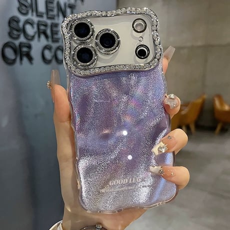 【お取り寄せ商品】iPhoneケース スマホケース iPhone17 iPhone16 iPhone15 ウェーブ フェザー風 キラキラ ストーン M7105