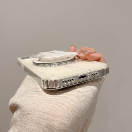 【お取り寄せ商品】iPhoneケース スマホケース iPhone15 iPhone14 Magsafe ワイヤレス充電 グリップ付き イヌ ドット 水玉 パステルカラー かわいい 韓国 L7948