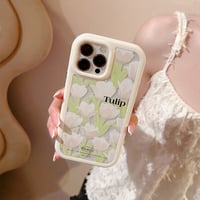 【お取り寄せ商品】iPhoneケース スマホケース iPhone14 iPhone15 case フラワー 花柄 チューリップ ホワイトフレーム レトロ かわいい 韓国 L7344