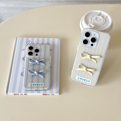【お取り寄せ商品】iPhoneケース スマホケース iPhone16 iPhone15 iPhone14 かわいい キュート ストライプ リボン L9347