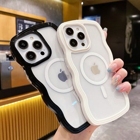 【お取り寄せ商品】iPhoneケース スマホケース iPhone15 iPhone14 パステルカラー ウェーブ うねうね 透明 ワイヤレス充電 Magsafe シンプル かわいい L7415