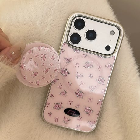 【お取り寄せ商品】iPhoneケース スマホケース iPhone17 iPhone16 iPhone15 Mag safe 花柄 グリップ付き 可愛い 韓国 M7160