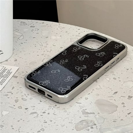 【お取り寄せ商品】iPhoneケース スマホケース iPhone16 iPhone15 iPhone14 可愛い ブラック さくらんぼ柄 L9557