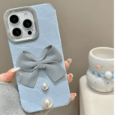 【お取り寄せ商品】iPhoneケース スマホケース iPhone16 iPhone15 iPhone14 くすみカラー 可愛い おしゃれ ブルー リボン L9599