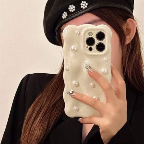 【お取り寄せ商品】iPhoneケース スマホケース iPhone15 iPhone14 立体 パール付き ウェーブ うねうね ぽこぽこ シンプル きれいめ 韓国風 L7501