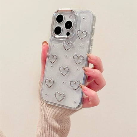 【お取り寄せ商品】iPhoneケース スマホケース iPhone16 iPhone15 iPhone14 かわいい キュート シルバー ハート L9290