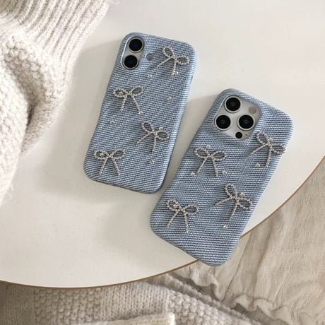 【お取り寄せ商品】iPhoneケース スマホケース iPhone16 iPhone15 iPhone14 大人可愛い デニム リボン L9351