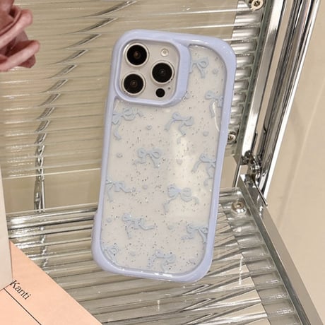 【お取り寄せ商品】iPhoneケース スマホケース iPhone16 iPhone15 iPhone14 かわいい ブルー リボン 韓国 L9373