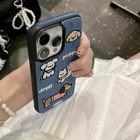 【お取り寄せ商品】iPhoneケース スマホケース iPhone16 iPhone15 iPhone14 キュート かわいい デニム 犬 L9267